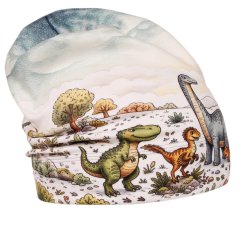 Fleecová čepice Yetti - vzor 74 - zelenomodrá - dinosauři