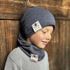 Bavlněná čepice s nákrčníkem Pastels DOUBLE set - vzor 08 - jeans