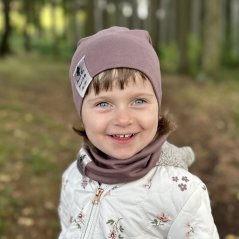 Bavlněná čepice s nákrčníkem Pastels DOUBLE set - vzor 49 - hnědo fialová