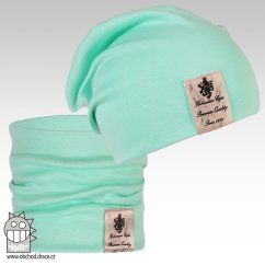 Bavlněná čepice s nákrčníkem Pastels DOUBLE set - vzor 05 - mentolová
