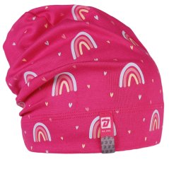 Spadlá bavlněná čepice Pepe - vzor 03 - malinová - duha - DOPRODEJ