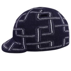 Zimní pletená čepice s kšiltem - AKCE / DOPRODEJ - vzor 214 - tmavě modrá - vzorovaná