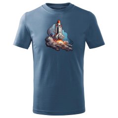 Dětské bavlněné tričko s potiskem - vzor 001 - denim / raketa