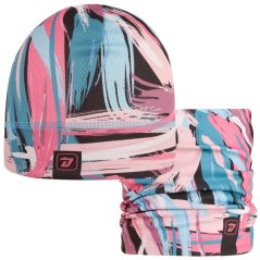 Set funkční čepice a nákrčníku Bruno - vzor 004 - růžová - abstrakt