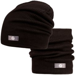Spadlá čepice s nákrčníkem Rayon Rib set - vzor 001 - černá