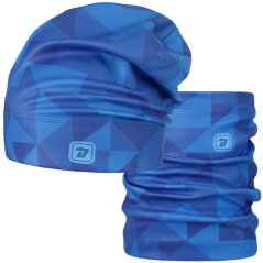 Set fleecové čepice a nákrčníku Yetti - vzor 61 - modrá - trojůhelníky