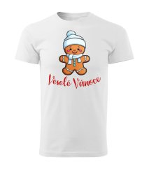 Bavlněné unisex tričko s potiskem - vzor 0025 - bílá/ Veselé Vánoce - perníček