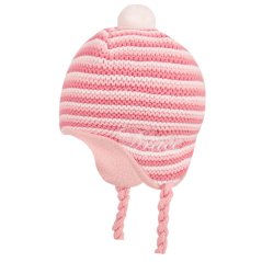 Dětská zimní pletená laponka AKCE / DOPRODEJ - vzor 236 - růžová - proužek