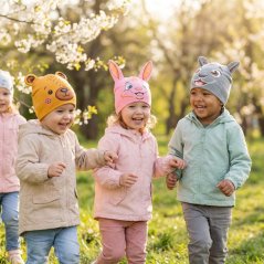 Dětská bavlněná čepice Zoo - zvířátka - vzor 15 - růžová - králíček