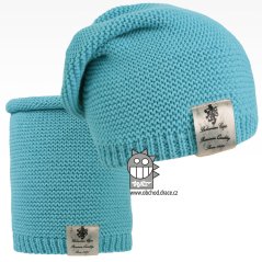 Čepice pletená a nákrčník Colors set - vzor 15 - světle tyrkysová
