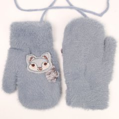 Dětské pletené palcové rukavice 3 - 5 let - vzor 073 - šedomodrá - liška