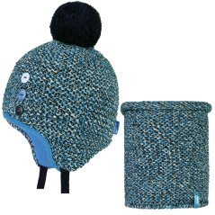 Laponka a nákrčník pletený Bambi set - vzor 20 - modrá melír