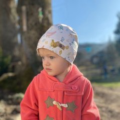 Bavlněná celopotištěná čepice - vzor 15 - béžová, slepičky