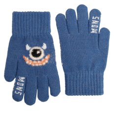 Dětské pletené prstové rukavice 4 - 7 let - vzor 081 - modrá - monster