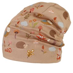 Spadlá bavlněná čepice Pepe - vzor 08 - béžová- lesní zvířátka