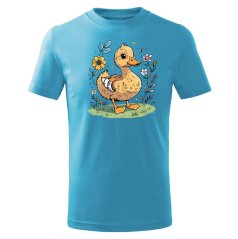 Dětské bavlněné tričko s potiskem - vzor 215 - tyrkysová / Kačenka