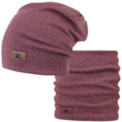 Bavlněná čepice s nákrčníkem Pastels DOUBLE set - vzor 64 - tmavě starorůžová melír