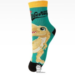 Dětské bavlněné ponožky - Aura.via - vzor 052  - zelená - dinosauři