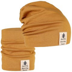 Bavlněná čepice s nákrčníkem Pastels DOUBLE set - vzor 47 - jantarová