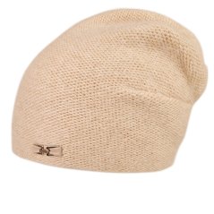 Dámská zimní pletená čepice s příměsí vlny a králičí srsti - vzor 004 - béžová