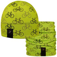 Set funkční čepice a nákrčníku Bruno - vzor 013 - fluo zelená - cyklo