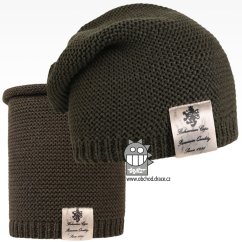 Čepice pletená a nákrčník Colors set - vzor 20 - khaki