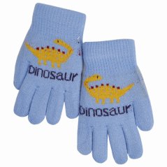 Dětské pletené prstové rukavice 4 - 6 let - vzor 018 - modrá - dino