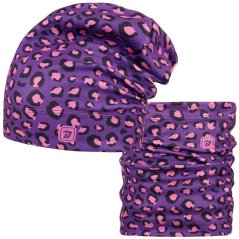 Set fleecové čepice a nákrčníku Yetti - vzor 56 - fialová - leopard