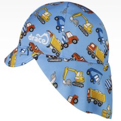 Letní funkční kšiltovka s plachetkou na krk SAFARI - vzor 22 - modrá stavební stroje