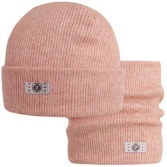 Čepice s nákrčníkem Rayon Rib set - vzor 008 - pudrová melír