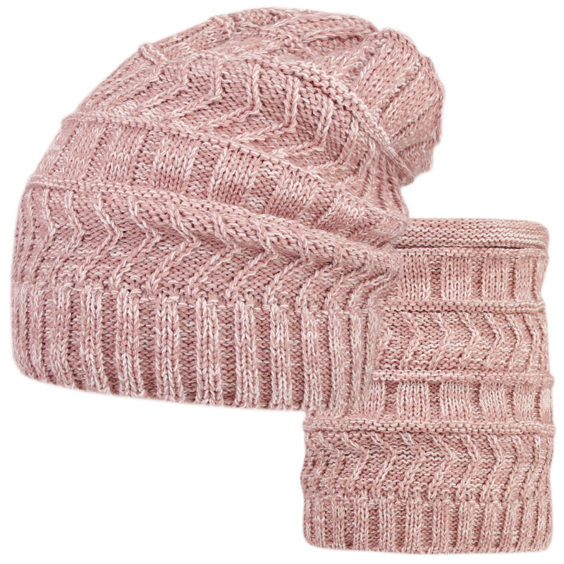Pletená čepice a nákrčník Charm - vzor 008 - starorůžová