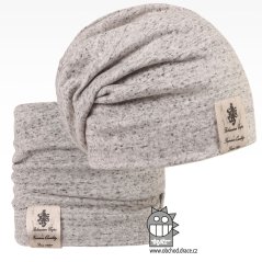 Bavlněná čepice s nákrčníkem Pastels DOUBLE set - vzor 30 - světle šedá / melír