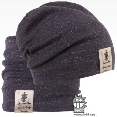 Bavlněná čepice s nákrčníkem Pastels DOUBLE set - vzor 34 - modrá / melír