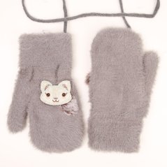 Dětské pletené palcové rukavice 3 - 5 let - vzor 074 - tmavě šedá - liška