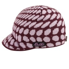 Zimní pletená čepice s kšiltem - AKCE / DOPRODEJ - vzor 208 - tmavě fialová - vzorovaná