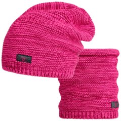 Čepice pletená a nákrčník Colors set - vzor 039 - růžový melír NEON