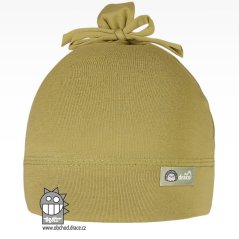 Bavlněná kojenecká čepice Uzlík - vzor 18 - olivová