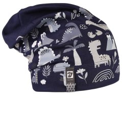 Spadlá bavlněná čepice Pepe - vzor 16 - tm. modrá - dino