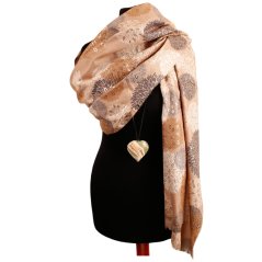 Dámská elegantní šála - vzor 007 - béžové - květiny