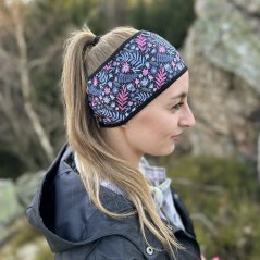 Sportovní funkční dvouvrstvá čelenka Walk - vzor 49 - černá - kytičky