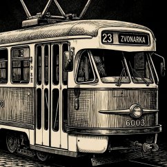 Pánské bavlněné tričko - vzor 001 - černá / historická tramvaj