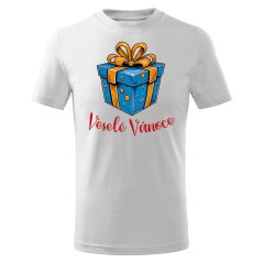 Dětské bavlněné tričko s potiskem - vzor 105 - bílá / Veselé Vánoce - dárek