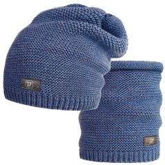 Čepice pletená a nákrčník Colors set - vzor 051 - jeans modrá