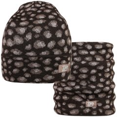 Merino pletená čepice a nákrčník Urban - vzor 24 - černá / šedá - leopard