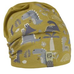 Spadlá bavlněná čepice Pepe - vzor 10 - olivová - dino