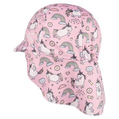 Letní funkční kšiltovka s plachetkou na krk SAFARI - vzor 27 - růžová - jednorožci