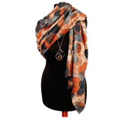 Dámská elegantní šála - vzor 049 - petrol / rezavé - květiny