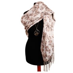 Dámská elegantní šála - vzor 072 - hnědá / krémová - květiny