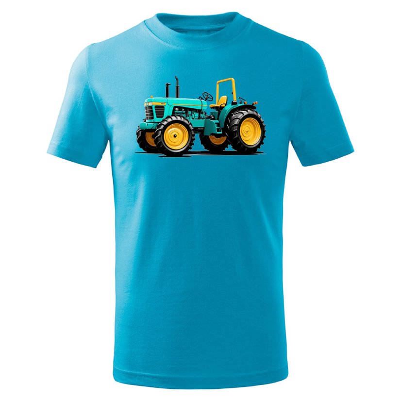 Dětské bavlněné tričko s potiskem - vzor 0095 - tyrkysová / Traktor