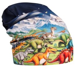 Fleecová čepice Yetti - vzor 47 - modrá - dinosauři